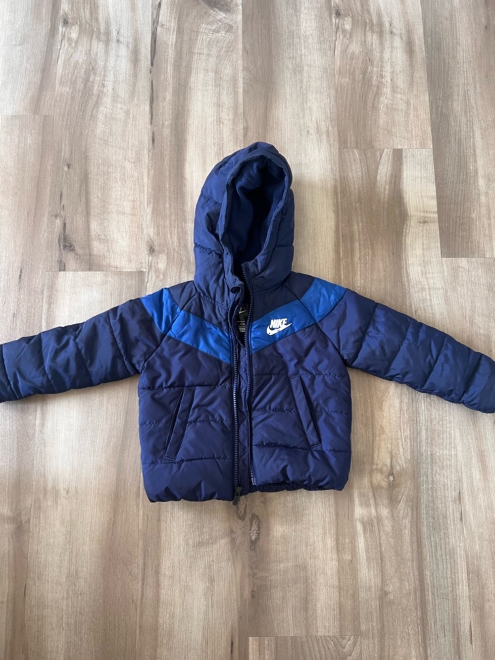 Nike Kids Navy and Royal Blue Hooded Puffer Jacket